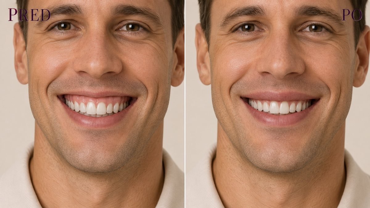 Gummy smile pred a po úprave – muž, ilustrácia